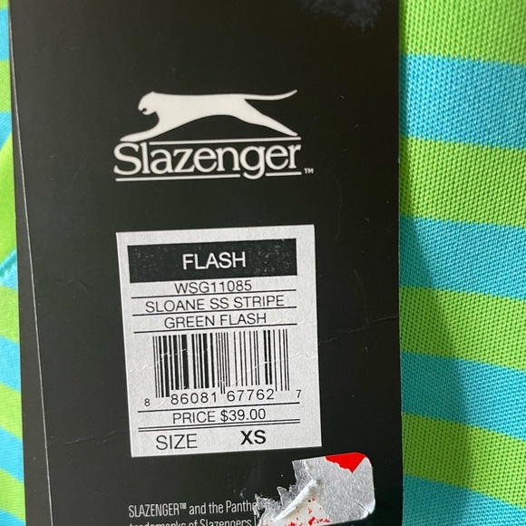 Slazenger Stripe Flash Green and Blue Striped Polo Golf Shirt Women’s XS NWT - Picture 4 of 5